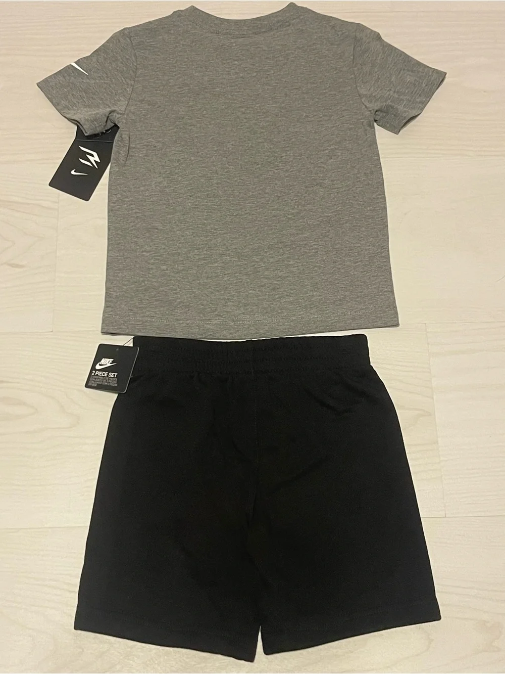 Nike Gray Tee with Red Logo and Black Shorts Kids Matching Set